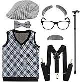 EFORLED Kids 100 Days of School Costume for Boys - Halloween Old Man Costume Hat, Glasses and Grandpa Vest Set for Child,LightGrey1-10