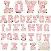 Self-Adhesive Chenille Letters Patches, 26PCS Pink Letter Stickers on Patches, Letters Chenille Sticker for Clothing Jackets Backpacks Hats Repair Alphabet Embroidered Applique