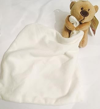 Baby Comfort Blanket Cream With Little Teddy Bear Attached At