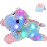 Glow Guards 15'' Light up Rainbow Hippo Stuffed Animal LED Wildlife Soft Plush Toy with Night Lights Birthday Children's Day for Toddler Kids
