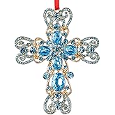 WaaHome Metal Cross Christian Christmas Ornaments Religious Cross Keepsake Christmas Ornaments Gifts for Women Girls, Nativity Ornament for Xmas Tree Decorations, Teal