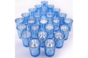 TBWIND 24 Pcs Blue Votive Candle Holders, Speckled Mercury Blue Glass Candle Holder Bulk for Wedding Centerpiece Table Decor, Tea Lights Candle Holder for Valentines Day Decor, Home Decor