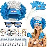 Peledic 2026 Soccer Patriotic Set, Argentina Flag Color Wig, Party Glasses, 2Pcs Hand Clappers, 22Pcs Waterproof Stickers, Ideal Gift for Football Lovers and Argentina Fans