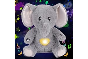 Cuteoy Plush Gray Elephant Star Projector Musical Adjustable Singing Night Light Stuffed Animals Glowing Plushies Toy Gifts for Kids Birthday Easter Christmas,13''