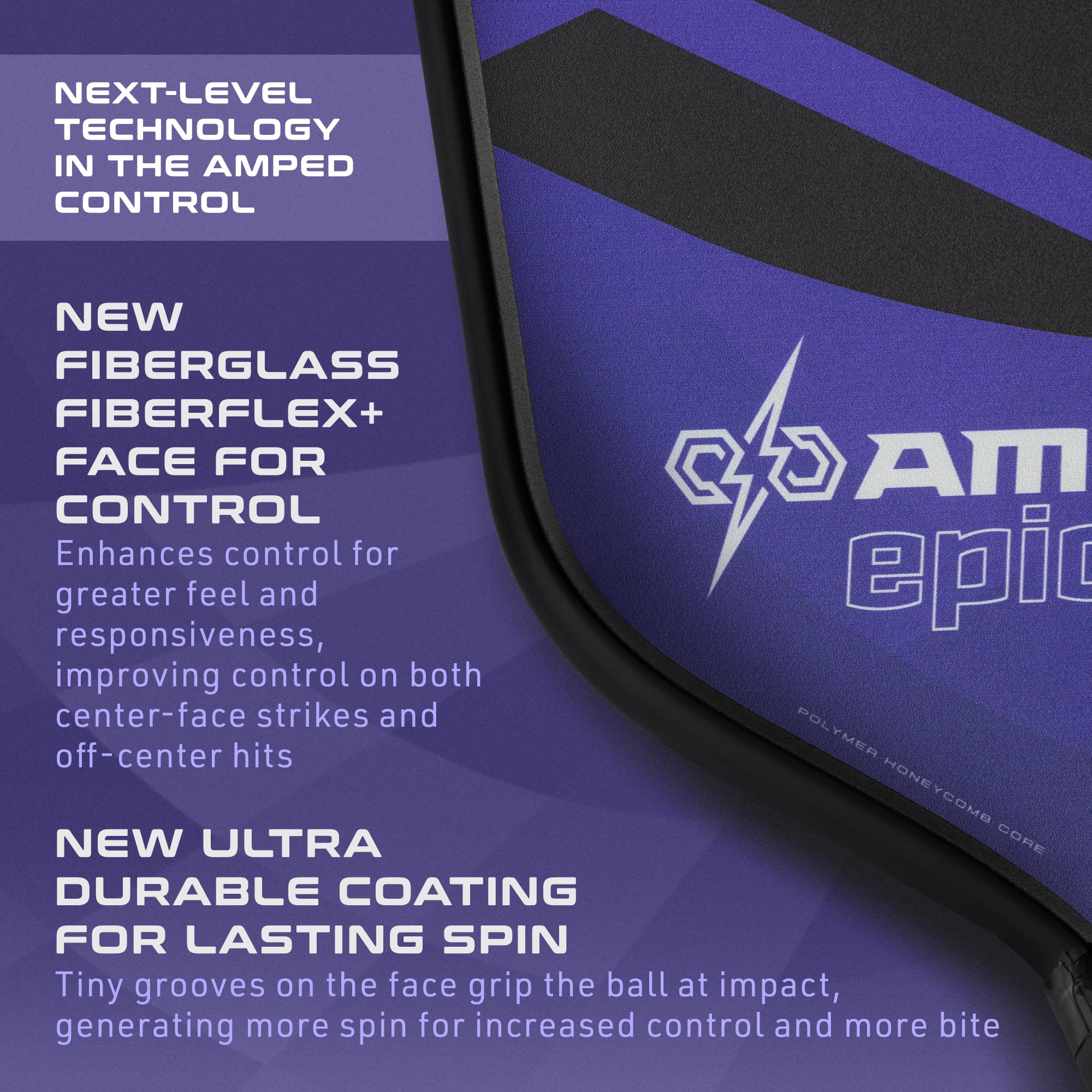 Selkirk Sport Amped Control Pickleball Paddle | Assembled in The USA | Next-Gen FiberFlex+ Face & Ultra Durable Spin Coating | 16mm X5 Core for Unrivaled Precision & Control | Epic Lightweight Purple
