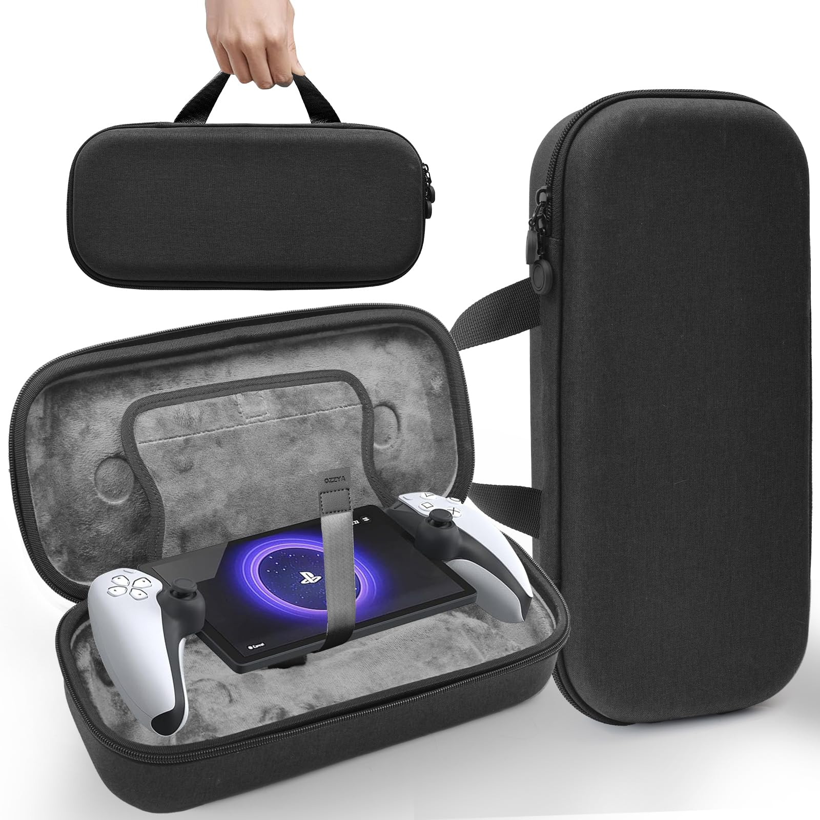 OZZYA Carrying Case for PS Portal Remote Player, Tailored Case for PS Portal with Accessory Storage Mesh, Protects Thumb Grips from Squeezing, Hard Shell For Travel Carrying, Black