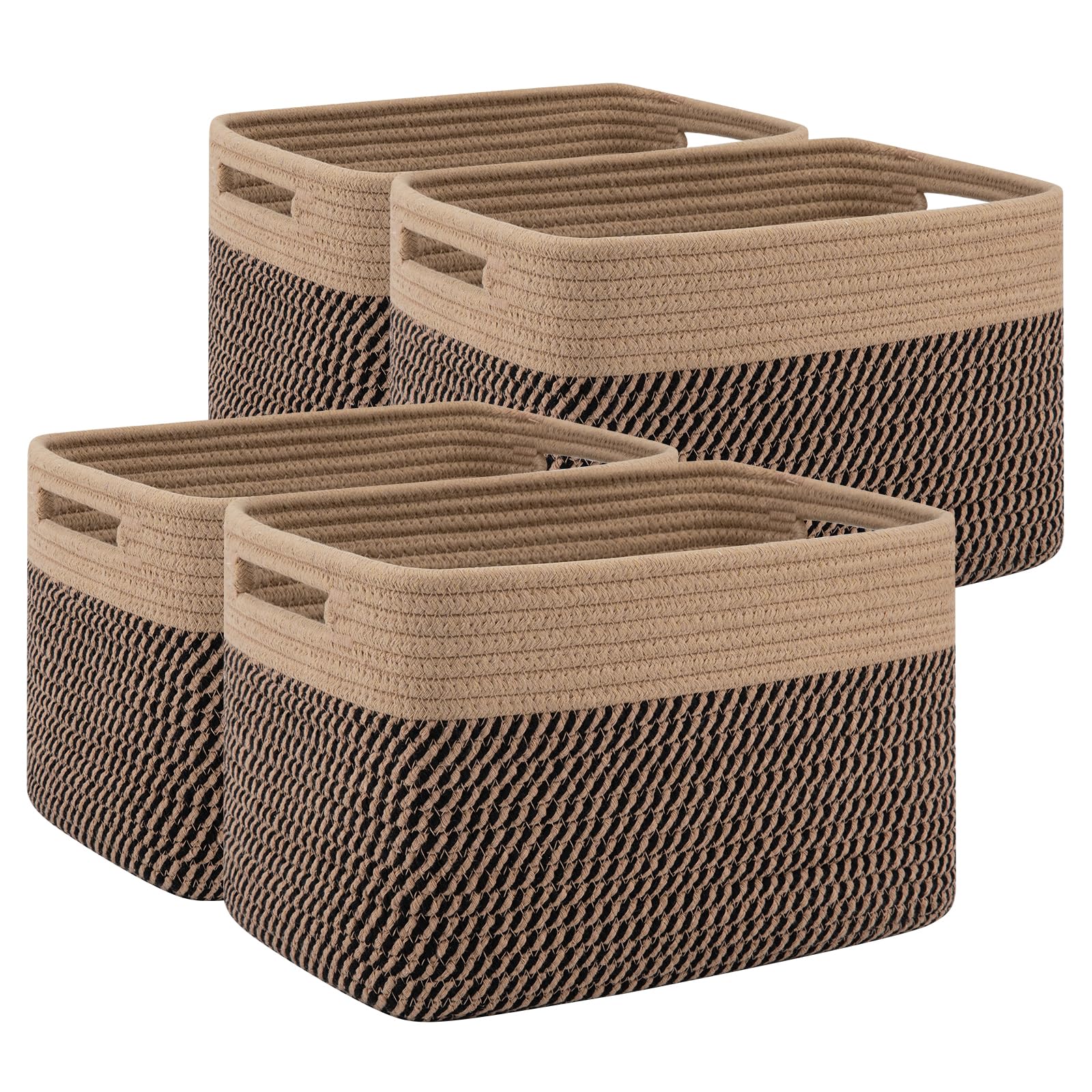 Photo 1 of SIXDOVE 4 Pack Storage Baskets for Organizing, Woven Baskets for Shelves - Perfect for Toys, Books, Towels, and Clothes, Durable Gift Basket Bins Toy Storage, 12.7''L x9''W x7.8''H, Black and Brown