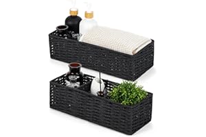 DULLEMELO Toilet Paper Basket for Organizing, Paper Rope Bathroom Baskets, Decorative Storage Bins for Countertop Bathroom Shelves, Set of 2,Black