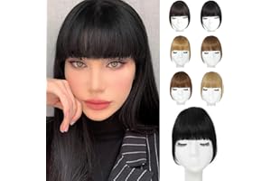 YBYMCAI Clip In Bangs-Fake Bangs Hair Clip Natural Black Clip On Bangs Real Human Hair Curtain Bangs For Women Clips French Bangs Hair Extensions Fringe With Temples Hairpieces Curved Bangs For Daily Wear