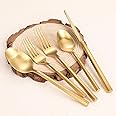 Zerophilo Matte Silverware Set Gold Flatware Set with Hexagon Handle 20 Pieces 18/0 Stainless Steel Cutlery Set Wedding Housewarming Gift Service for 4 (Matt gold)
