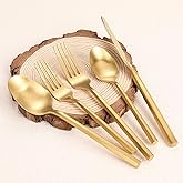 Zerophilo Matte Silverware Set Gold Flatware Set with Hexagon Handle 20 Pieces 18/0 Stainless Steel Cutlery Set Wedding Housewarming Gift Service for 4 (Matt gold)