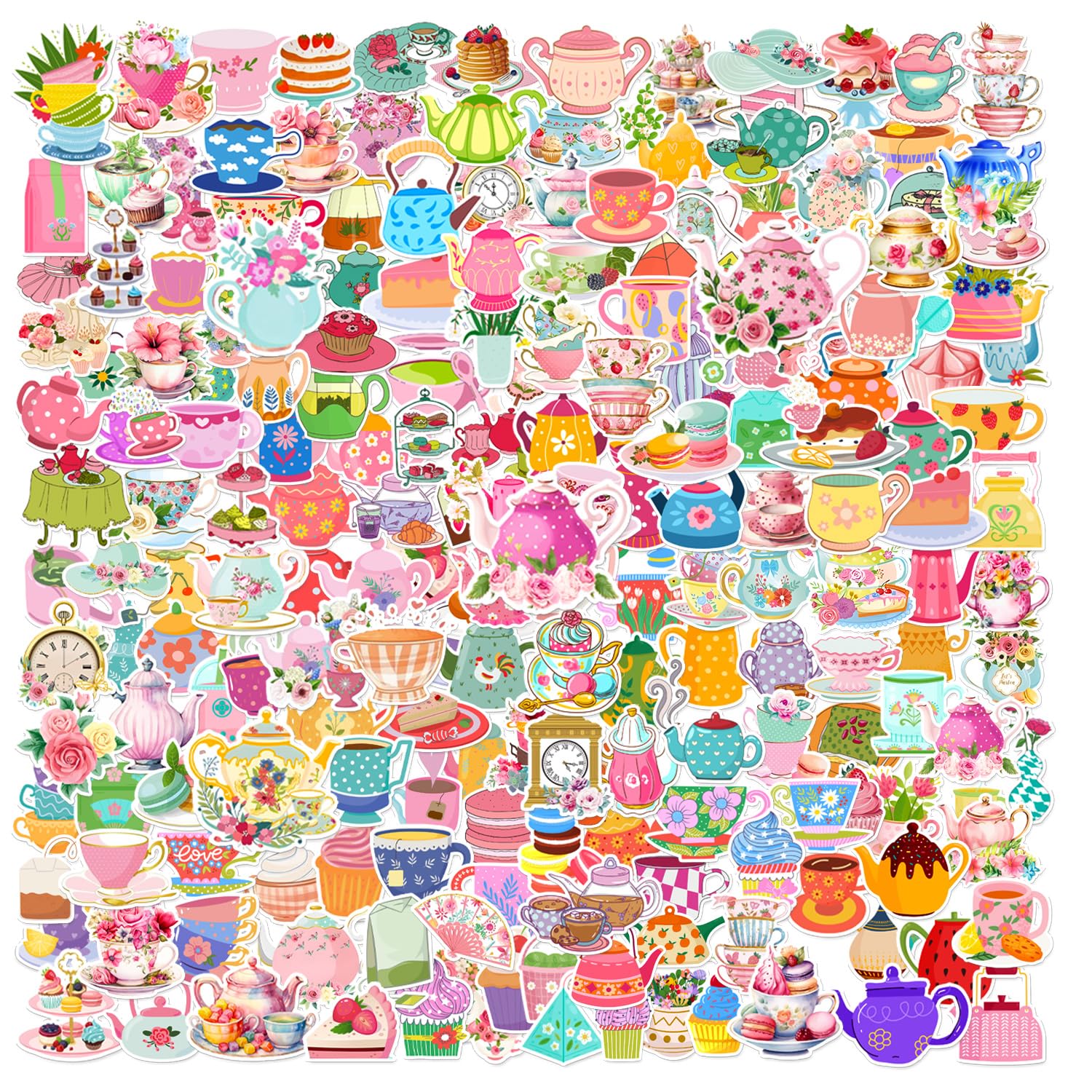 Photo 1 of 200 PCS Tea Stickers, Floral Tea Party Favors Tea Birthday Party Decorations Supplies Accessories Waterproof Vinyl Floral Tea Stickers for Kids Girls Adults Women for Laptop Water Bottle