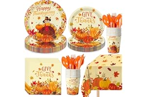 Oigco Thanksgiving Party Supplies Kit - Turkey Dinnerware Includes Plates, Napkins, Cups, Cutlery, Tablecloth for Autumn Thanksgiving Party Decorations, Serves 20