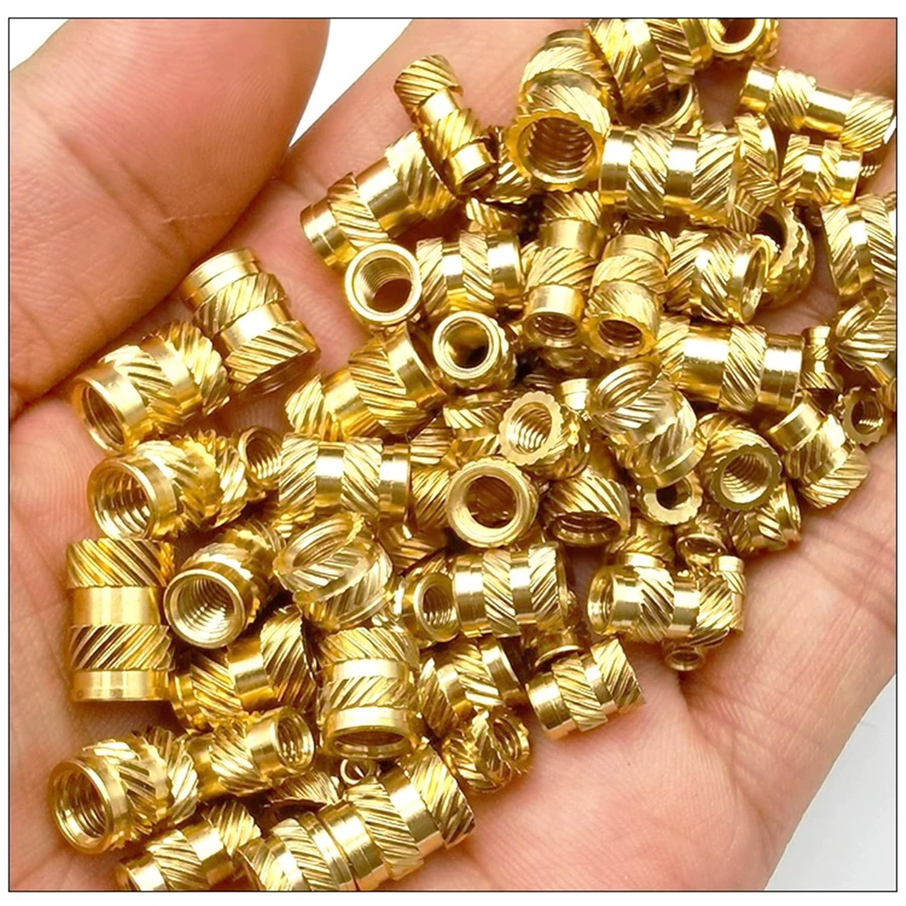 LEPEVNEY 60Pcs M4 Knurled Threaded Insert Nuts - 8mm Length, 6mm OD - Brass Female Heat Set Inserts for 3D Printing and Heat Set Embedment