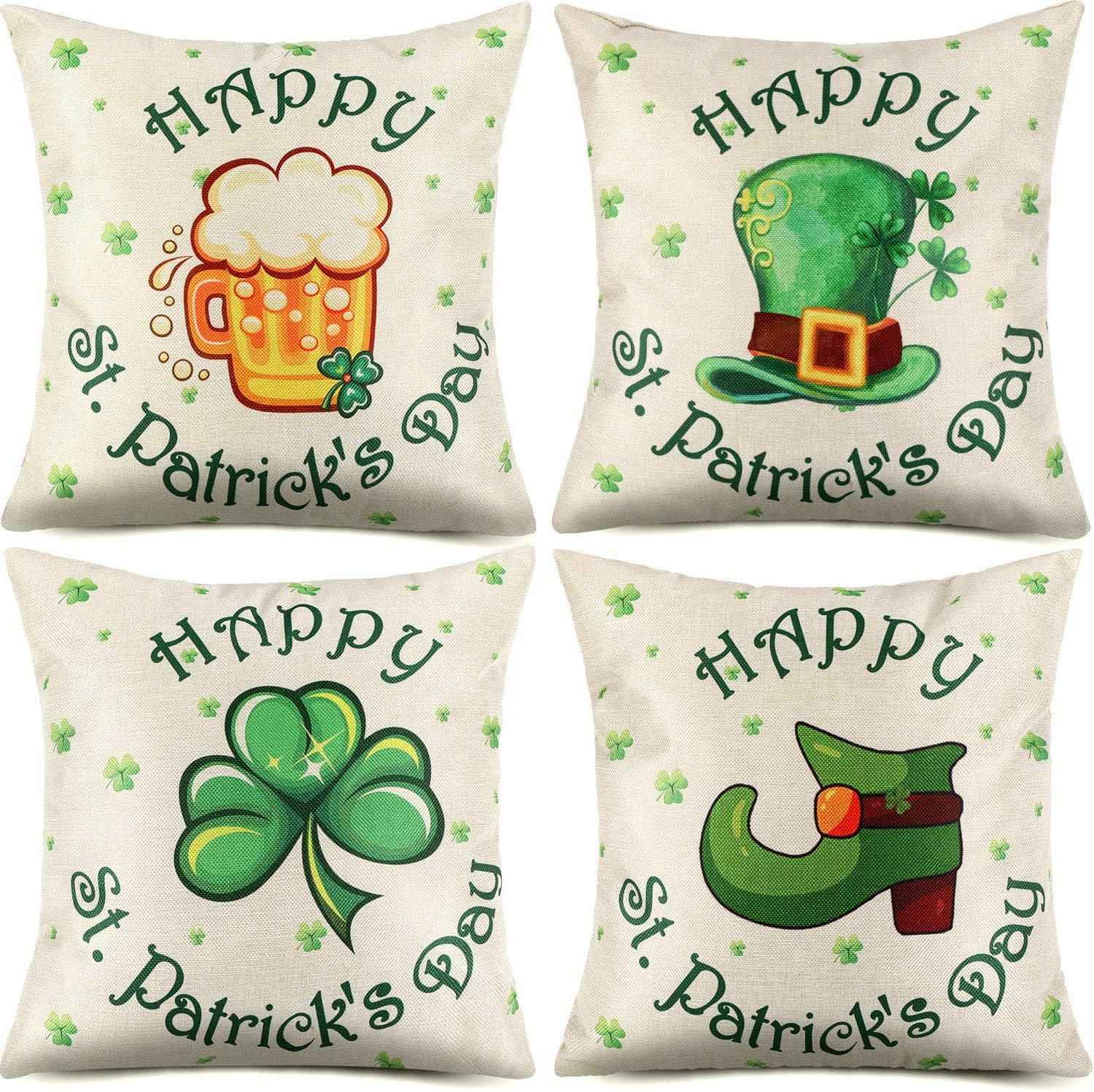 Hotop 4 Pieces St. Patrick's Day Pillow Case Shamrock