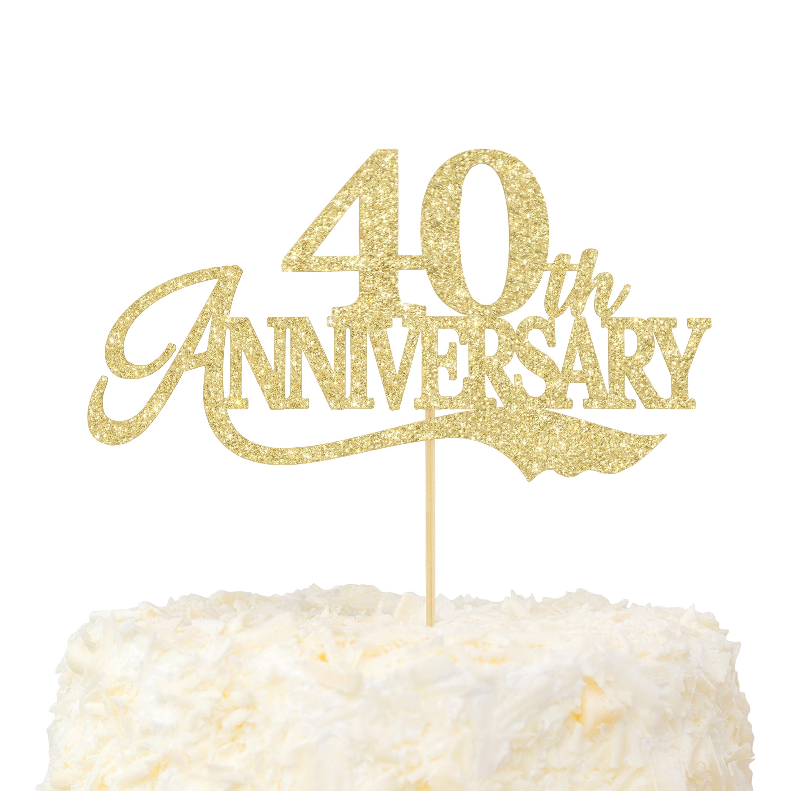 LOVENJOY 40th Anniversary Cake Topper Gold Glitter for 40 Years Wedding Anniversary Cake Decoration