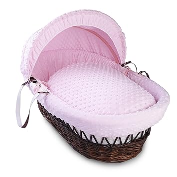 pink moses basket with stand