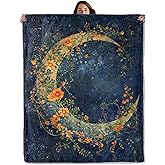 Moon and Flowers Throw Blanket for Boys Girls Kids Adults Women, Fuzzy Warm Soft Cozy Flannel Blankets Gifts for Bedroom, Couch, Travel, Home Decor 50x60 in