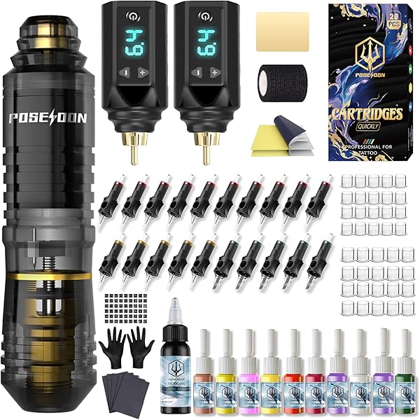 Amazon.com: Tattoo Kit，POSEIDON Tattoo Pen Kit Rotary