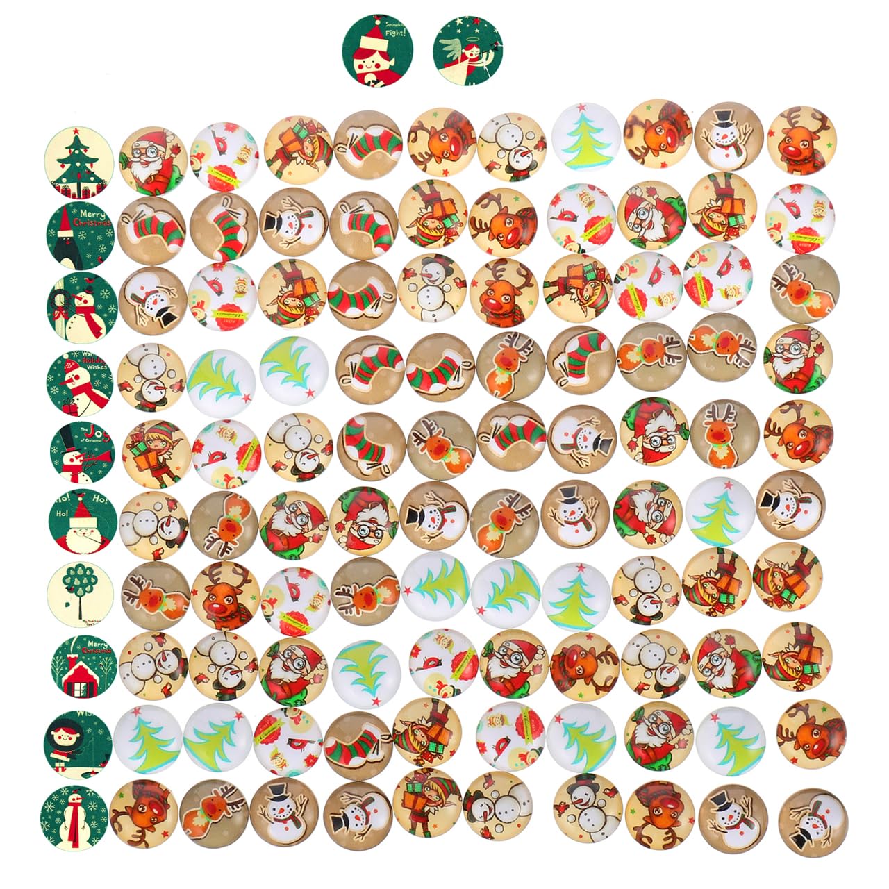 SEWACC 100Pcs Christmas Glass Buttons, Round Glass Cabochons Flat Back Gem Cover Christmas Dome Cabochons for DIY Craft (Random styles)