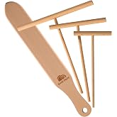 Crepe Spreader and Spatula Kit, Natural Wood Material Crepes Sticks | T-Shaped Batter Spreaders(3.5, 5, 7 Inch) &amp; Spatula Turner(13.4 Inch), Pancake Tool, Fit Any Crepe Pan Maker, Pack of 4