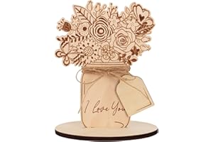 POPGIFTU Mother's Day Card Gift for Mom Birthday Card, Laser Wood Flower Bouquet Card DIY Wooden Craft Flower Blank Kids Color Filling Greeting Card for Mothers Grandma, Teachers