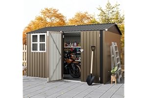 10X8 FT Storage Shed with Cross Windows & Double Doors, 450 Cu Ft Large Outdoor Tool Shed, Garden Shed for Riding Mower, Bike