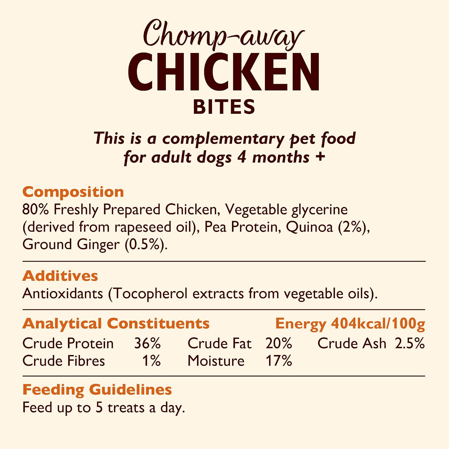 Lily’s Kitchen Made with Natural Ingredients Adult Dog Treats Packet Chomp-Away Chicken Bites for Small Medium, Large Dogs 8 x 70g - Image 4