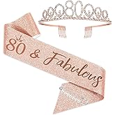Rose Gold Birthday Tiara and Sash for Women, Fabulous 80th Birthday Party Favor