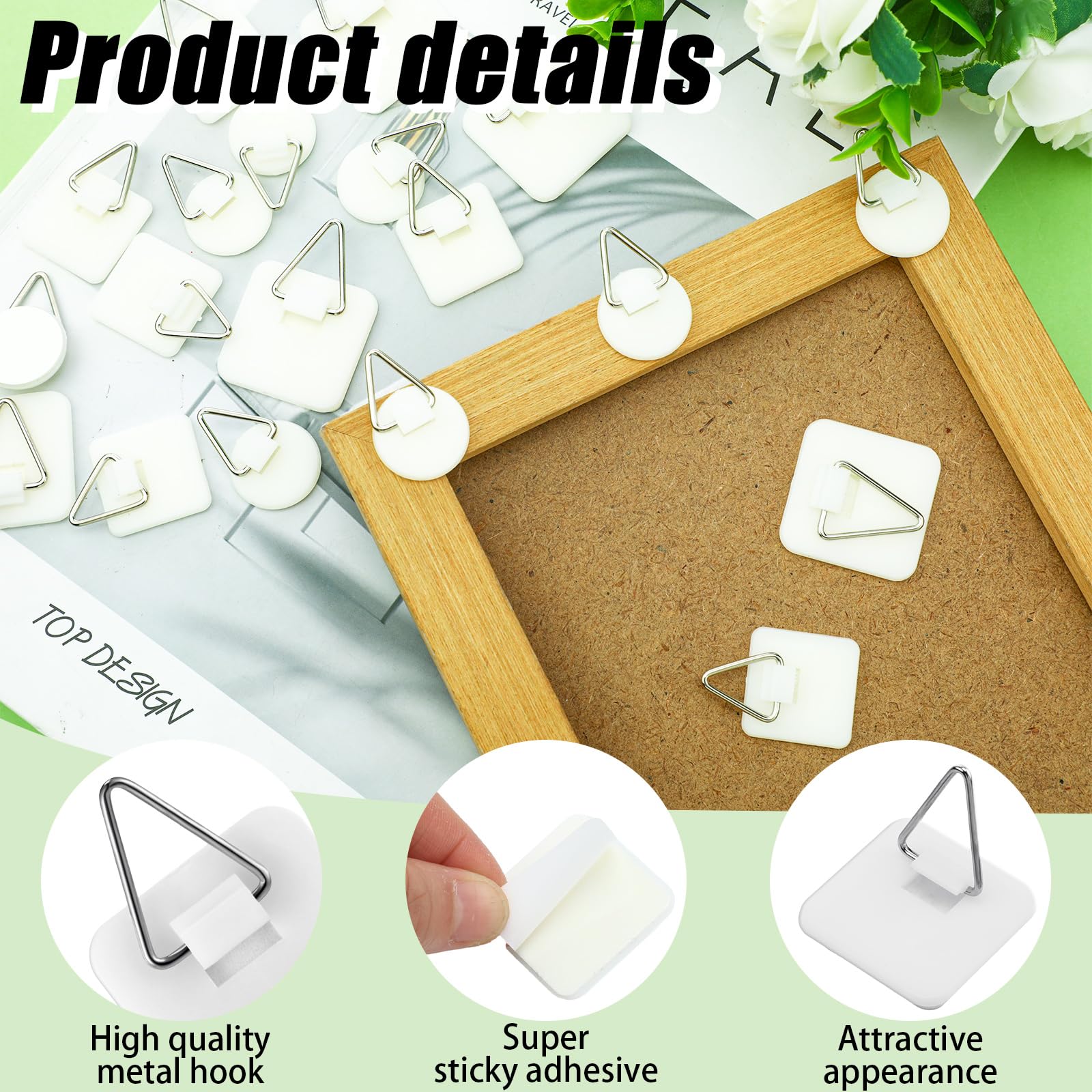 Wenqik 45 Pcs Adhesive Picture Hanger Foamboard Picture Hanging Hooks Without Nails Plastic Sticky Photo Hooks for Home Wall Art Photo Frame Bathroom Closet (Round,Square)