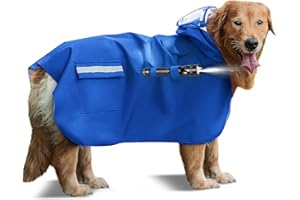 CRIDENG Dog Raincoats for Large Dogs Waterproof Dog Hoodies Adjustable Dog Rain Jacket Poncho Detachable with Hood Fixable Flashlight Design for Night Dog Walking Safety-Size L to 4XL- Royal Blue- 4XL