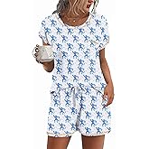 Ekouaer Pajama Set for Women Short Sleeve Tops and Shorts Set 2 Piece Pjs Classic Loungewear with Pockets