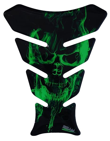 Tankpad 3D - 500142 - Ghost Green Totenkopf-Motiv/Flammen Grün - universell für Yamaha, Honda, Ducati, Suzuki, Kawasaki, KTM,