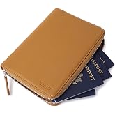 Full Grain Leather Family Passport Holder for 4 Passports - RFID Passport Holder and Travel Document Organizer - Large Leather Travel Wallet for Families - Camel