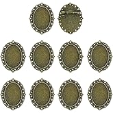 MECCANIXITY 10 Pcs Cabochon Brooch, 25x18mm Alloy Findings Trays Oval Pins, Vintage Setting Brooch Pins for DIY Jewelry Making Pendants Photo Craft, Lace Style, Bronze