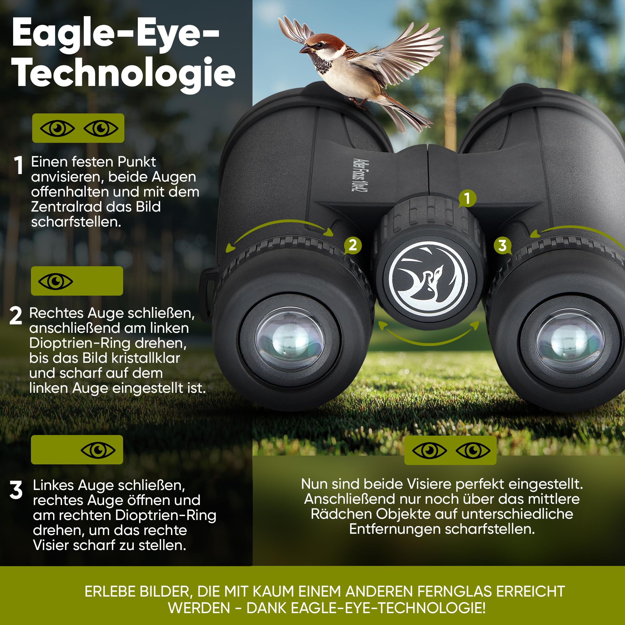 Adler Focus Fernglas 10x42 für Erwachsene, Eagle-Eye-Technologie, 18mm HD Augenmuschel, BAK4+FMC, Feldstecher, für Brillenträger, Reisen, Wandern, Jagd, Perfekt für Brillenträger! 2