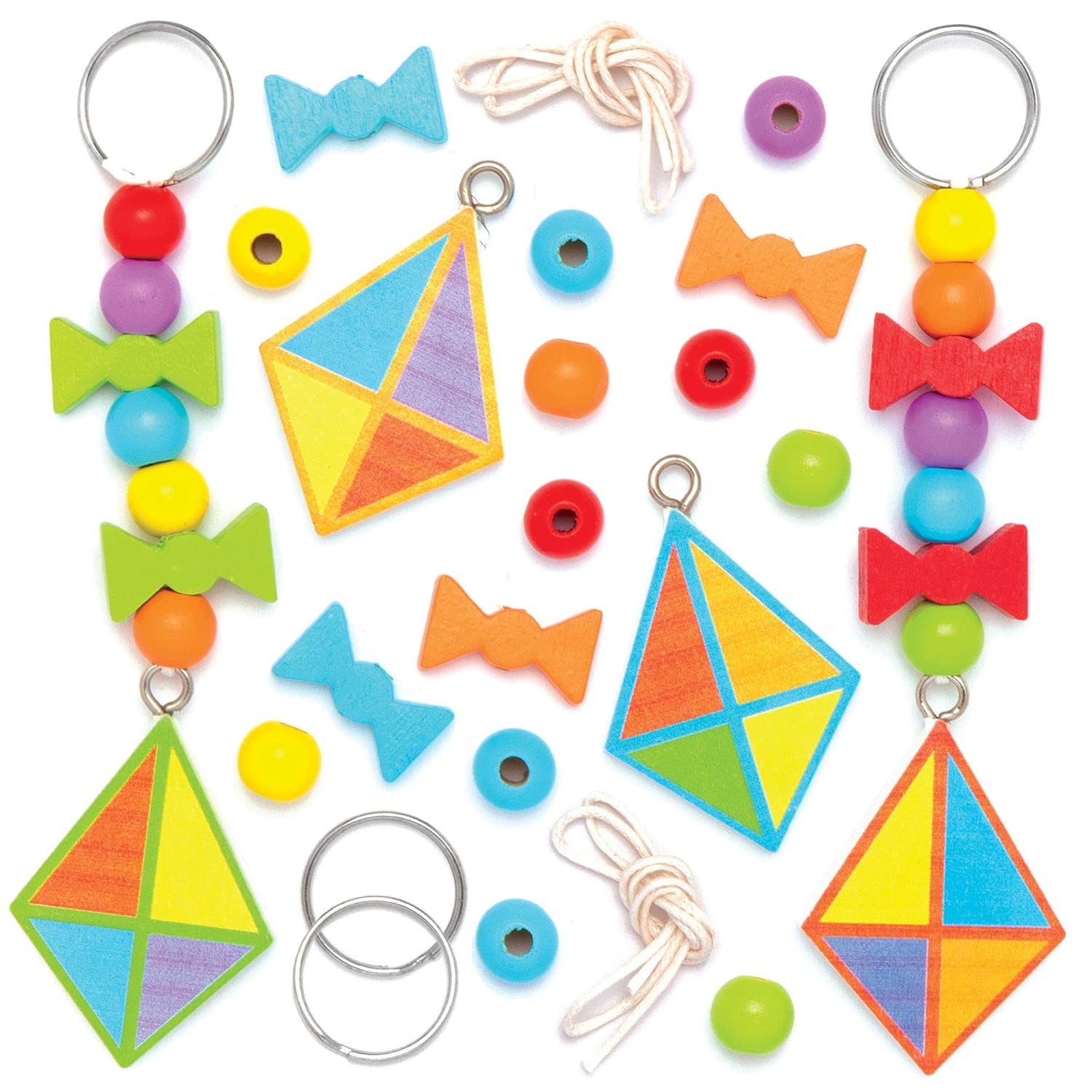 Baker Ross AT674 Kite Wooden Keyring & Bag Dangler Kits - Pack of 4, Design Your Own Kits for Kids Arts and Crafts Projects,White - Image 4