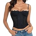 Raxnode Lace Bustier Corset Tops for Women - Sexy Going Out Party Club Top with Buckle