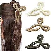 Bmobuo Bows Claw Clips 3Pcs for Women - Hair Clips for Thick Hair, 5.1" Claw Clips for Neutral Colors - White, Brown, Khaki