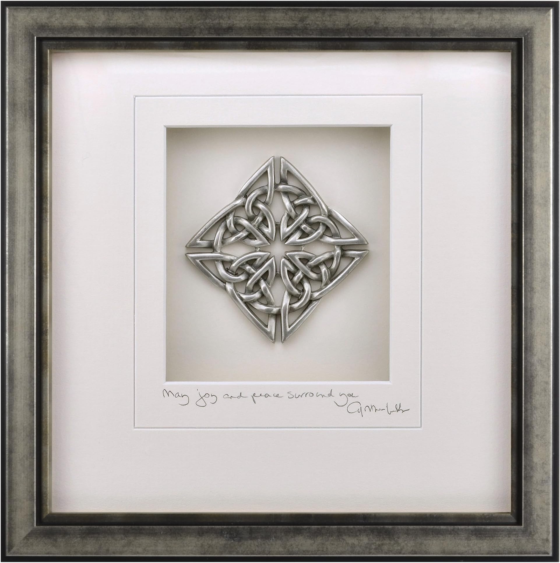 Cynthia Webb Designs Celtic Knot, Diamond May Joy and Peace Surround You Framed Pewter 9"x9" Silver Finish – Handcrafted in the USA