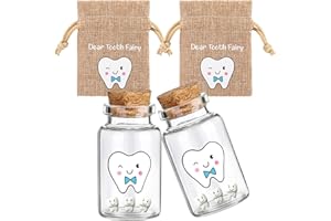 Newtay 2 Pcs Tooth Fairy Bag with 2 Small Glass Tooth Fairy Bottles Keepsake Set for Kid Girl Boy Birthday Gift