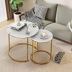 Nesting Coffee Table Faux White Marble for Small