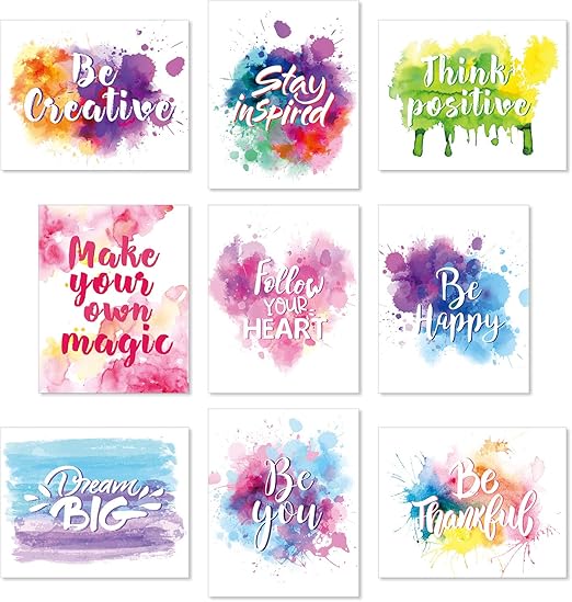 Set of 9 Watercolor Inspirational Wall Art Prints Abstract