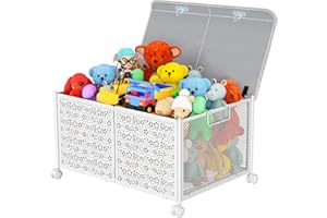 PHINOX Toy Box Storage, Toy Chest Toy Organizers and Storage Bins, Large Toy Box for Boys Girls, 70L Toy Storage Organizer with Wheels, Collapsible Metal Kids Toy Storage for Nursery, Playroom(White)