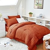 HYMOKEGE Burnt Orange Twin XL Comforter Set Seersucker 5 Pieces, All Season Luxury Bed in a Bag for Bedroom, Bedding Set with Comforter, Sheets, Pillowcase & Sham