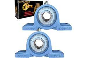 SGTR 2 Pack Heavy Duty UCP206-18 Pillow Block Bearing, 1-1/8 inch Bore, Self-Alignment, Industrial Grade, Super Protective Seal, AISI 52100 Chrome Steel Bearing Units, Solid Cast Iron Units