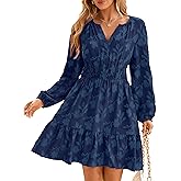 BerryGo Womens Long Sleeve Mini Dress Casual A Line Flowy Loose Vacation Party Babydoll Fall Short Dresses with Pocket