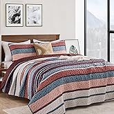 Yiran Red Blue Quilt Set Queen Size Classic Geometric Diamond Pattern Quilt Soft Microfiber Lightweight Striped Bedding Bedspread Coverlet for All Season with 2 Pillow Shams 96"×90"