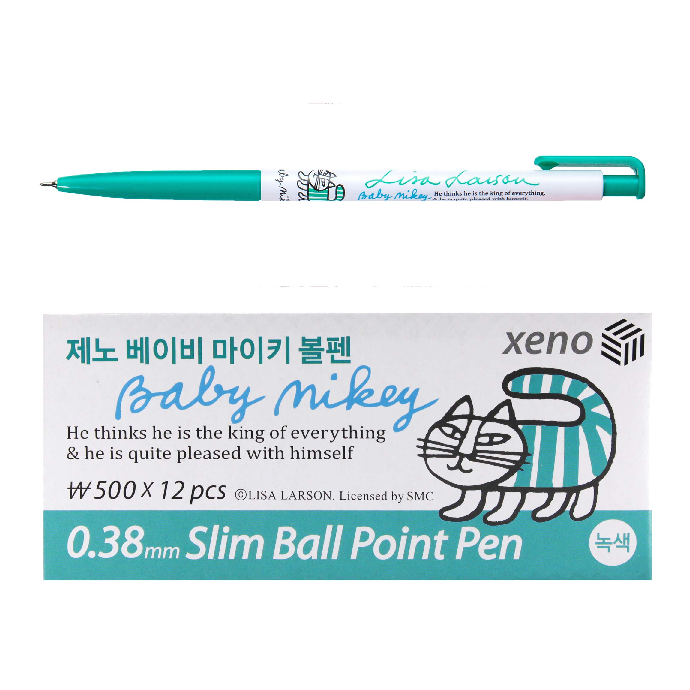 Xeno 0.38mm Slim Ballpoint Pen Shinzi Monpeluche to Baby Mikey Lisa 12 Pack (Green 12 Pack)