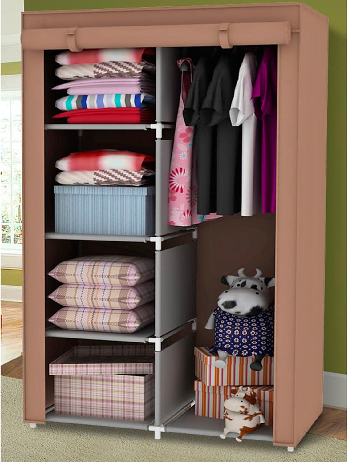 Portable Wardrobe Storage Clothes Closet with Shelves for Bedroom 34